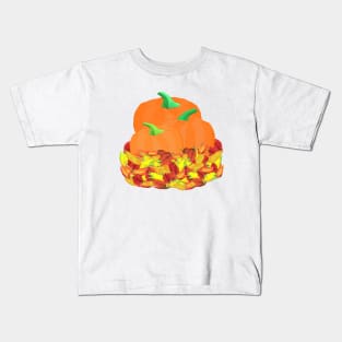 Autumn Pumpkins and Leaves (White Background) Kids T-Shirt